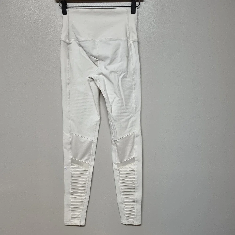 Alo Yoga Moto Leggings Ivory‎ High Waist Stretch Activewear Women's Small S